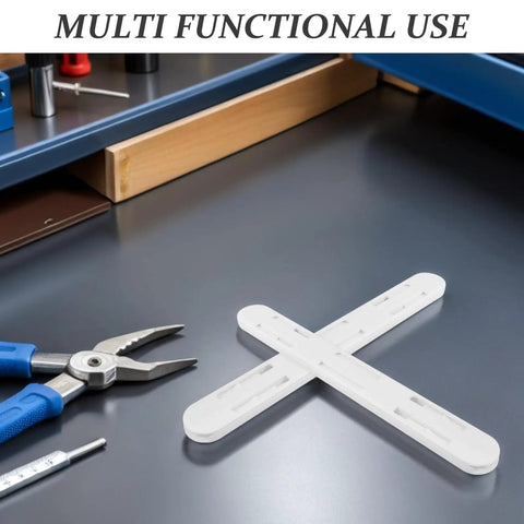 Eight Piece Adhesive No Fuss Drawer Slides For Baskets And Drawers Ten Inch ABS Plastic Rails on a workspace table.