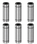 Six LM10LUU 10mm bore linear ball bearings, rubber-sealed, stainless steel, for CNC machines and 3D printers