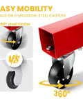 Heavy Duty 2 Ton Engine Hoist With Retractable Telescopic Boom and Six Rolling Caster Wheels showcasing a 360° steel caster for mobility.