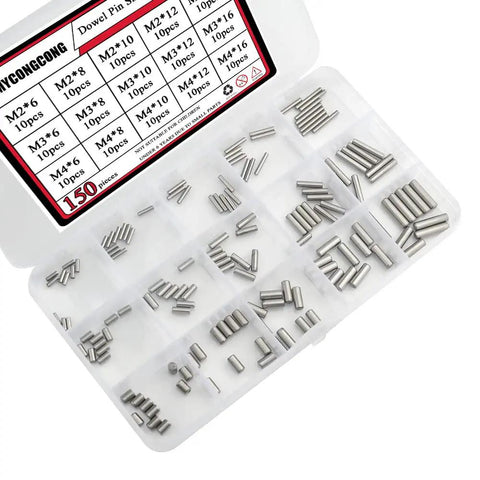 Stainless Steel Dowel Pins Shelf Support Pegs Kit, 150 Pieces, M2 M3 M4, 15 Sizes, Cabinet And Furniture Fasteners in case