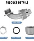 Flexible Non Metallic PVC Liquid Tight Conduit Connectors, 90 Degree Fittings, One Half Inch, showing main body and parts.
