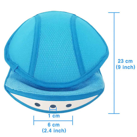 Hard Hat Sweatband Liner With Breathable Air Mesh Cooling Top Pad displayed with measurements