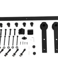 6 Ft Sliding Barn Door Hardware Kit Heavy Duty Sturdy With Quiet Operation showing screws, hangers, spacers for 36-40 inches