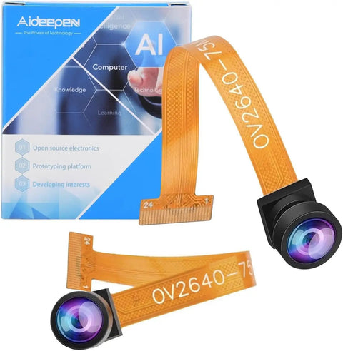 Wide Angle 160 Degree 2MP OV2640 Camera Module For ESP32 MCU shown with flexible cables and lens for microcontroller projects