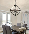 Rustic Farmhouse Black Chandelier For Dining Room And Living Areas With Industrial Metal Design, 18.1 Inch Adjustable Height Ceiling Light