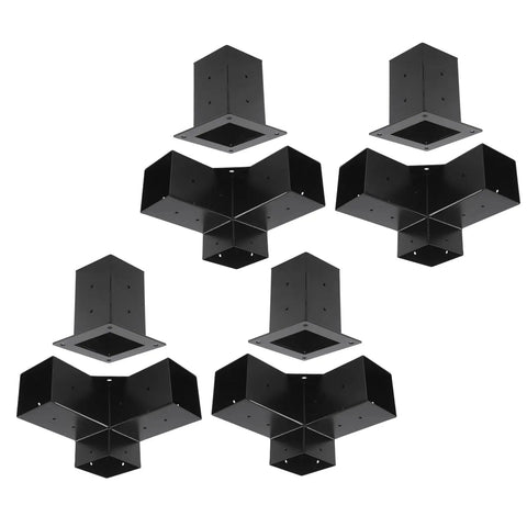 Heavy Duty Black Powder Coated Steel Construction Brackets 8 Pack Rustproof Corner Supports For Outdoor Deck Fence Shed Diy Projects Built Like A Tank And Weather Resistant, showing five black steel brackets stacked.