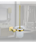 Heavy Duty Wall Mounted Toilet Brush Holder Slick Chrome Finish Glass Cup Top Shelf Bath Organizer with gold accents