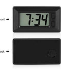 Ultra Thin Digital Clock With Wide Lcd Panel And Adhesive Mount For Car Dashboard Home Desk Ride Ready showing front and back views.
