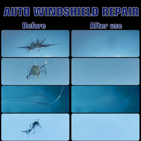 Before and after results using Two Piece Windshield Crack Repair Kit With Suction Cup And Curing Light Pro Grade Vacuum Tool