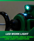 Close-up of LED light on 18V MultiVolt Cordless Drywall Cutout Tool With Brushless Motor, highlighting illumination feature.