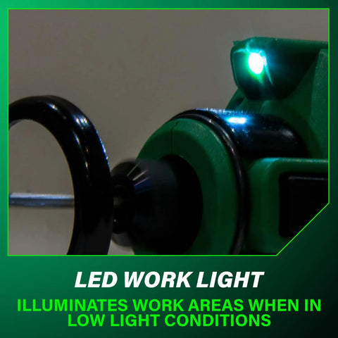 Close-up of LED light on 18V MultiVolt Cordless Drywall Cutout Tool With Brushless Motor, highlighting illumination feature.