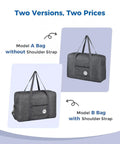 Underseat Travel Duffel Bag 18x14x8 Inches 25L Foldable Personal Item Carry On Luggage Denim Grey with and without shoulder strap