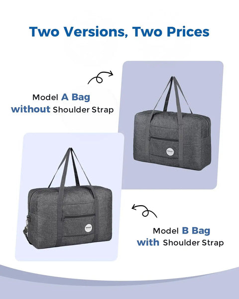 Underseat Travel Duffel Bag 18x14x8 Inches 25L Foldable Personal Item Carry On Luggage Denim Grey with and without shoulder strap