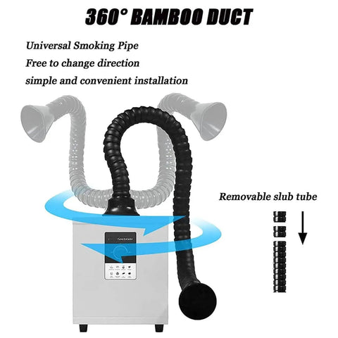 Welding Fume Extractor For Soldering And Welding With Triple Filtration showing 360° bamboo duct and removable slub tube.
