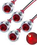 Red LED Indicator Lights Kit 12V-24V, 5 Pack, Waterproof 12mm Mounting Hole, Wide Flat Head Pilot Dash Lamps, 20mA Low Power, 150mm Wire, Energy Saving Signal Lights For Cars, Trucks, Boats, five red panel lights with wires