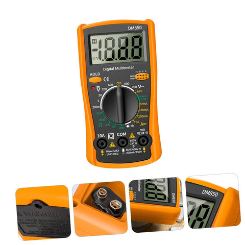 Dm850 Auto Range Digital Multimeter Handy Handheld Voltage Current Tester With Resistance Diode Continuity For Diy Home Repair And Everyday Electronics Projects, close-up view