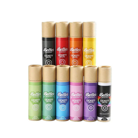 Lickety Splits Roller Skate Bearings 16 Pack For Quad Skates ABEC 9 Pre Lubed With Replaceable Rubber Shields packaging tubes.