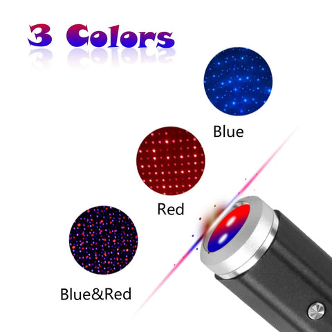 USB Star Night Light With Three Color Options And Seven Lighting Modes showing blue, red, and blue-red color options.
