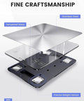 Exploded view of Smart 33 Lb Digital Kitchen Scale For Baking And Cooking, showing tempered glass, stainless steel platform, and sensors.