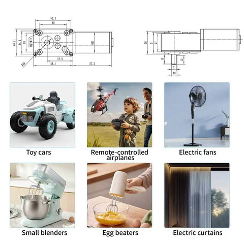 Diagram and uses of 24V Gear Motor With Self Locking Output Shaft 250 RPM High Torque 4 Kg Cm 8mm Single Shaft Reversible Mini Turbine Geared Motor