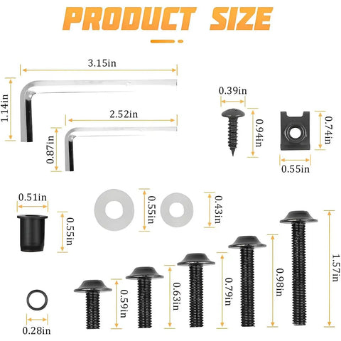 Sizing chart for 177 Piece Aluminum Bike Fairing Bolt Kit With Colorful Anodized Fasteners Nuts Clips And Washers In M5 And M6