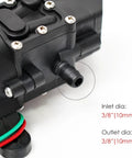 Close-up of 12V DC Fresh Water Pump Diaphragm Self Priming Sprayer Camping Ready For RV Boat Camper Marine Lawn 4.5 L Per Min 110 PSI
