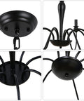 Close-up details of 8 Light Black Farmhouse Chandelier for Dining Room and Living Areas Rustic Industrial Iron Candle