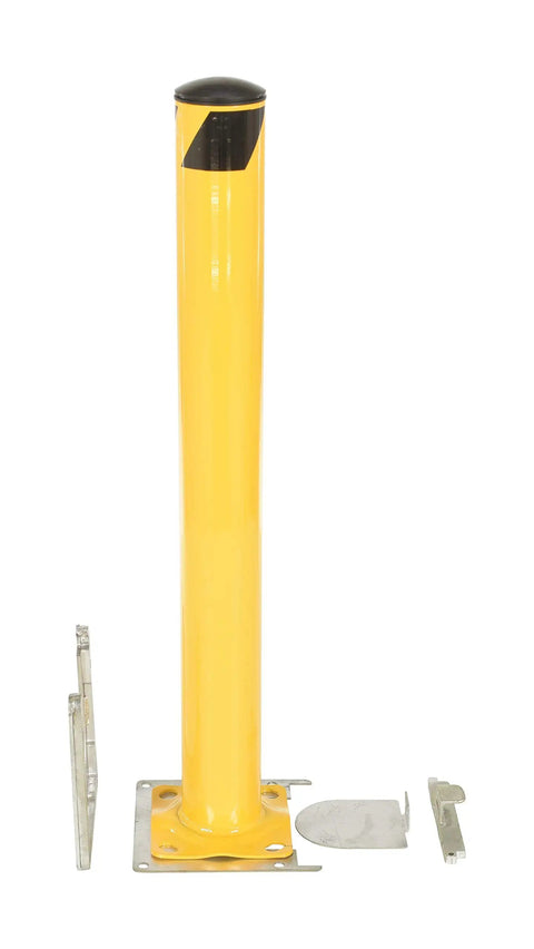 Heavy Duty Removable Steel Pipe Safety Bollard 42 Inch Tall Killer Vehicle Barrier with mounting bracket and cover plate.
