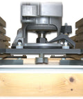 Close-up of a 27 Inch Router Sled For Planing And Slab Flattening With Ultra Track Aluminum Rails and aluminum components.