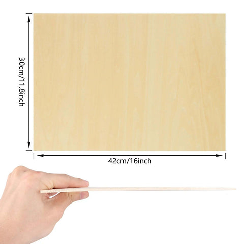 Front view of unfinished Basswood sheet, 16x12 in, 1/8 in thick, light wood grain