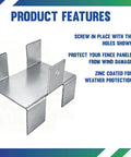 Four Piece No Drill Fence Brackets With Gravel Board Clips, Metal Anti Rattle Hardware showing protective zinc coating
