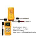 Road Ready Leeb Metal Hardness Tester With D Impact Probe And Calibration Block Digital Readout showing metal testing tools and display.