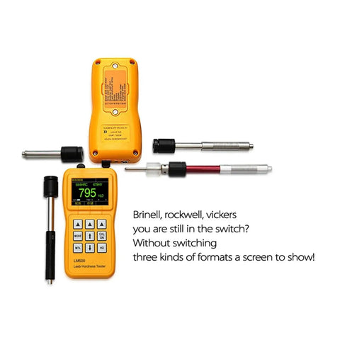Road Ready Leeb Metal Hardness Tester With D Impact Probe And Calibration Block Digital Readout showing metal testing tools and display.