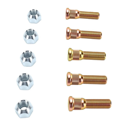 Solid Wheel Studs And Lug Nuts Kit 1/2 Inch-20 Thread Set Fits Most Cars With 5 Bolts Design For Secure Clamping And Heavy Duty Car Care. gold wheel studs and silver lug nuts set
