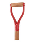 Close-up of wood D handle of Spading Fork With 4 Tine Steel Head 30 Inch Wood D Handle Tough As Nails Garden And Landscaping Digging Fork