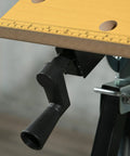Tough As Nails Adjustable Work Bench Tool Table With Four Heavy Duty Clamps And Six Position Tilt Top, viewed from above showing adjustable handle.