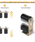 Universal Adjustable Heavy Duty Sliding Gate Rollers Kit With L Shaped Brackets showing installation options for barn doors, sheds.