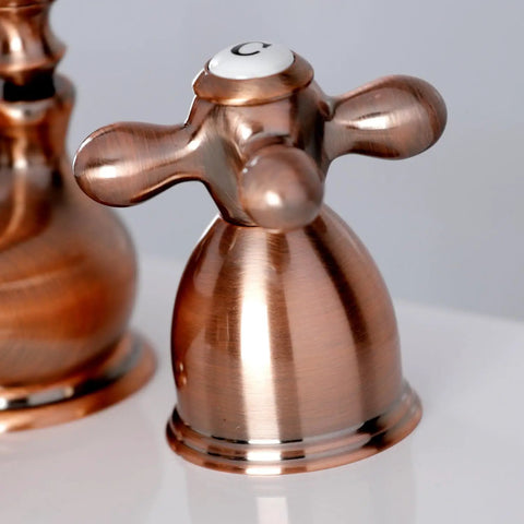 Old School Restoration Style Mini Widespread Lavatory Faucet with oil rubbed bronze finish, featuring a solid brass dual cross handle.