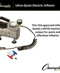 Ultra Quiet 110V Air Compressor Inflator With 1/8 HP OilFree Motor, 60 PSI Max, Gauge Hose And Needle, Portable Compact Design
