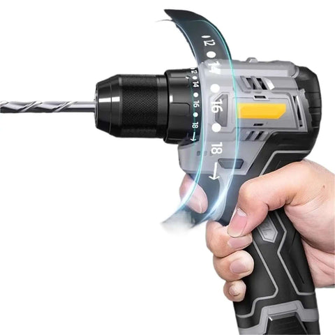 Grab And Go Cordless Electric Drill And Mini Screwdriver With Non Slip Grip And Fast Charge 16.8V Lithium Ion Battery close-up in hand.