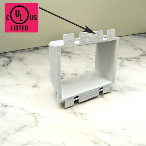 2 Gang Electrical Box Extender Extends Setback Up To 1.5 Inches for Metal or Non Metal Boxes UL Listed 2 Pack on marble surface