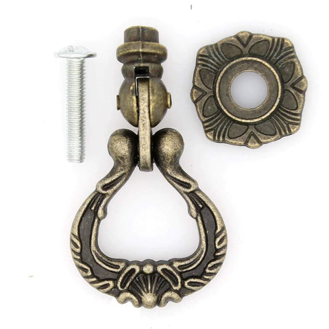 Set Of 4 Vintage Antique Brass Pendant Ring Pull Handles With Single Mounting Hole For Drawers Cabinets Dressers Wardrobes Cupboards