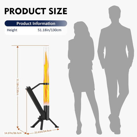 Product size comparison of Portable Wood Pellet Fire Pit And Outdoor Heater In Matte Black Painted Stainless Steel for backyard use.