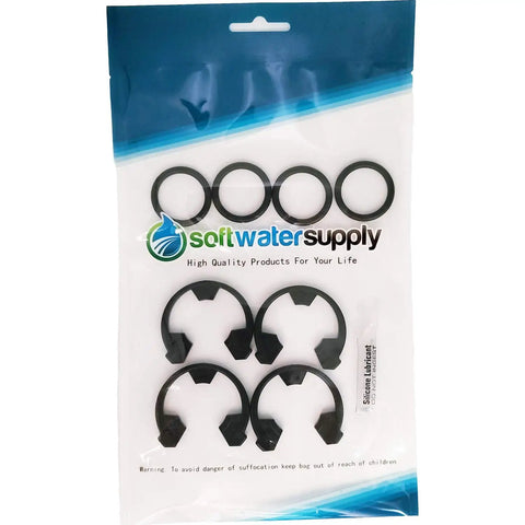 Water Softener Repair Kit With Four Clips 7116713 And Four O Rings 7170288 Plus Silicone Lubricant package front view