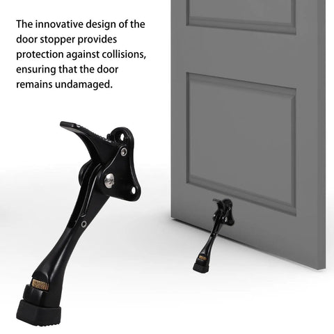 Adjustable Kick Down Door Stopper For Commercial And Home Doors With Easy Installation Anti Collision Protection And Heavy Duty Door Braking For High Traffic Entrances shown in use on a grey door