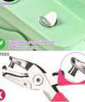 Close-up of Heavy Duty 3 Pack One Quarter Inch Hole Puncher with U-shaped blade for 50% labor savings, showing metal durability.