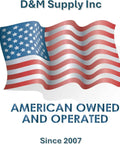 American flag with text 'D&M Supply Inc, American Owned and Operated, Since 2007'