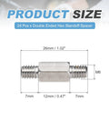Front view of stainless steel double-ended hex spacer stud with M6 threads, 26mm total length.