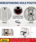 Five Pack Burner Knob Replacement Set 318282310 showing front, back, and side view with D-shaped shaft and dimensions