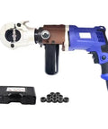 Super Powerful Electric Hydraulic Pliers For Copper And Aluminum Cables, with cases and attachments for different wire sizes.